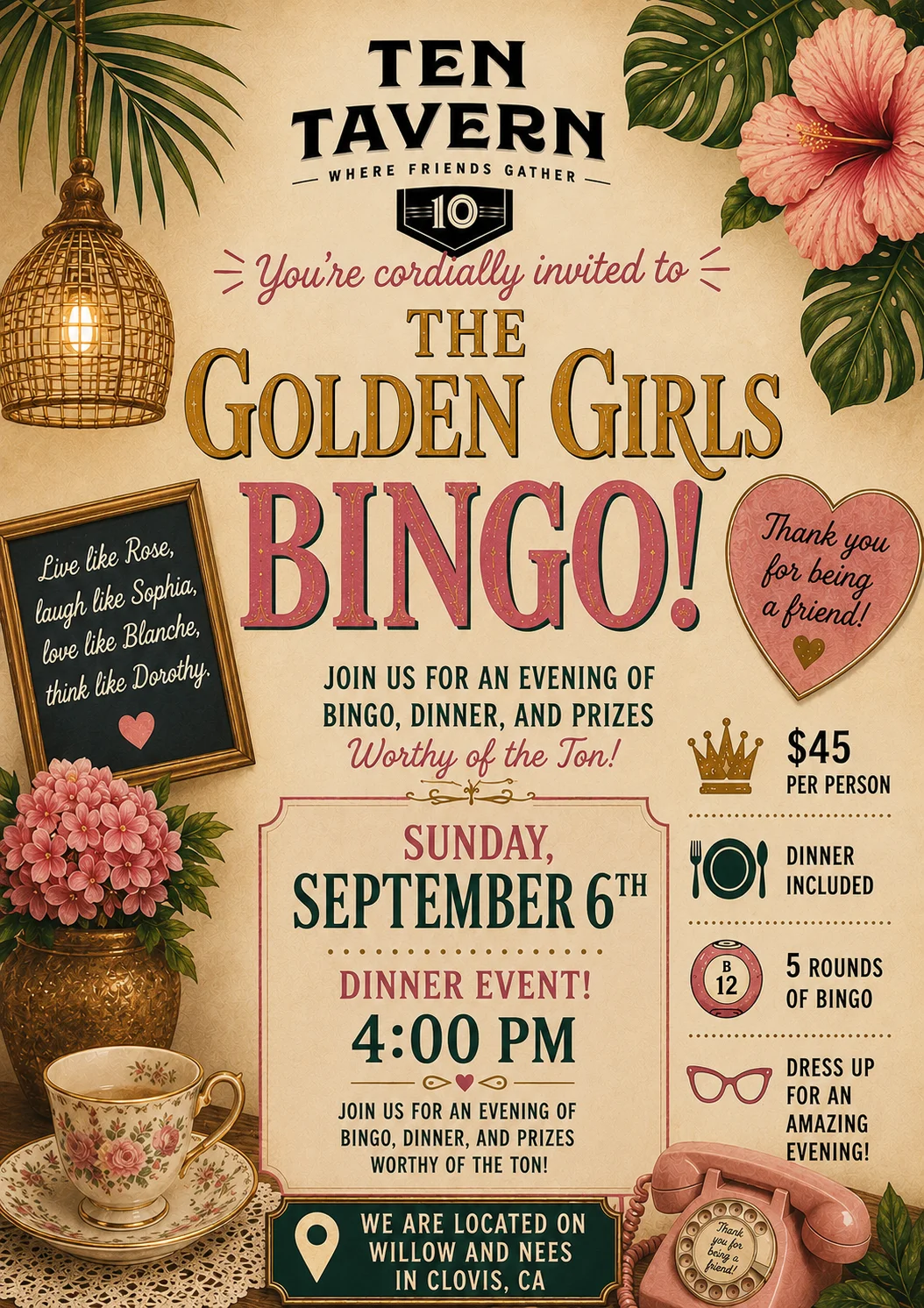 Golden Girls Dinner Night Bingo