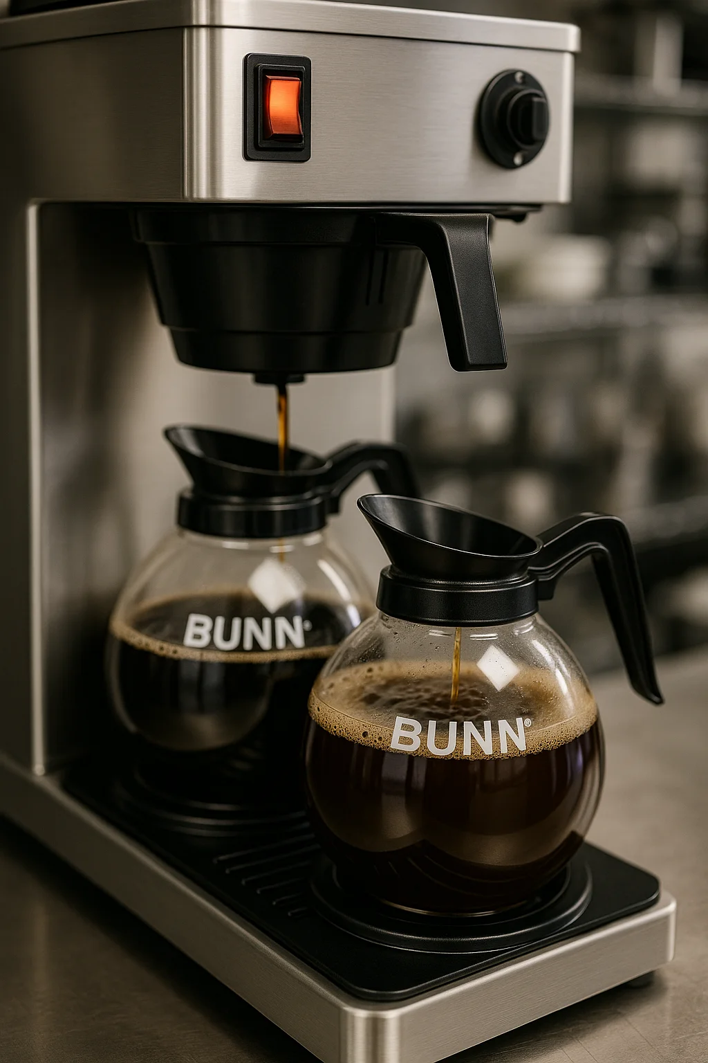 Bunn coffee maker brewing fresh coffee in a cafe