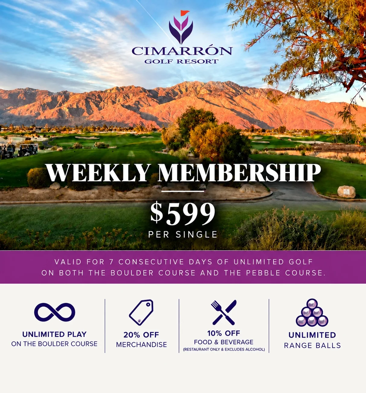 Scenic view of Cimarrón Golf Resort with mountains and golf course