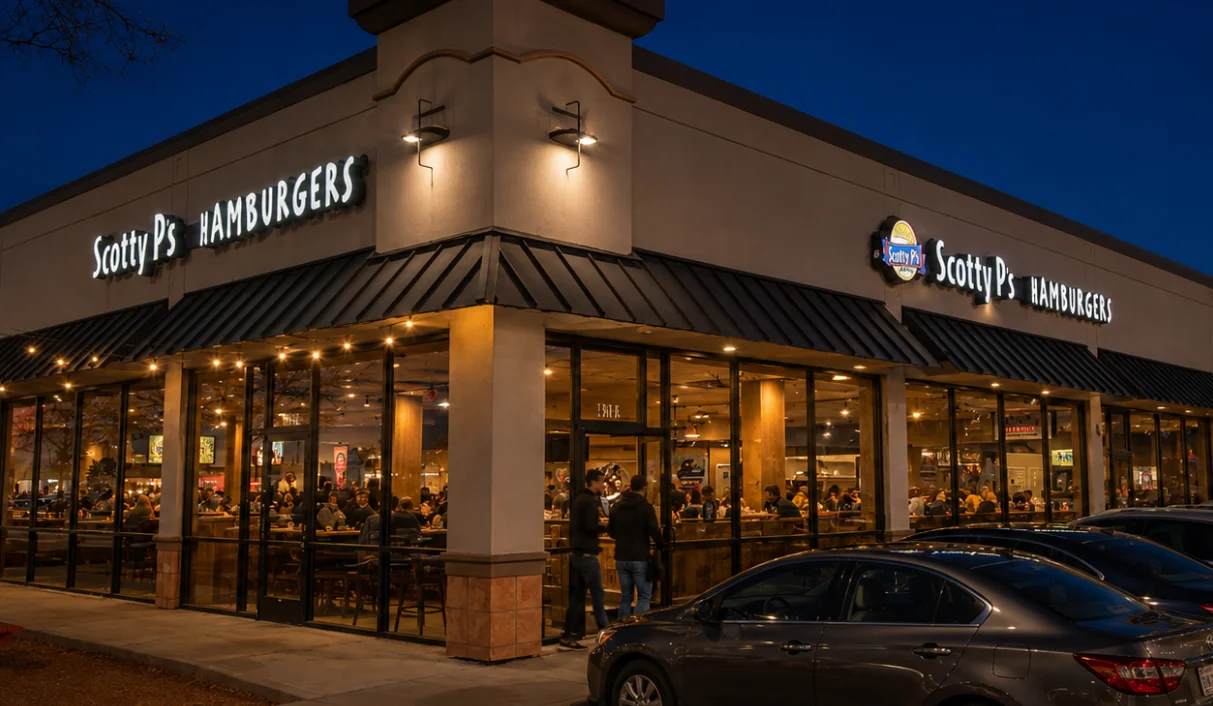 Exterior of Scotty Pβs Plano family restaurant near Parker and Custer