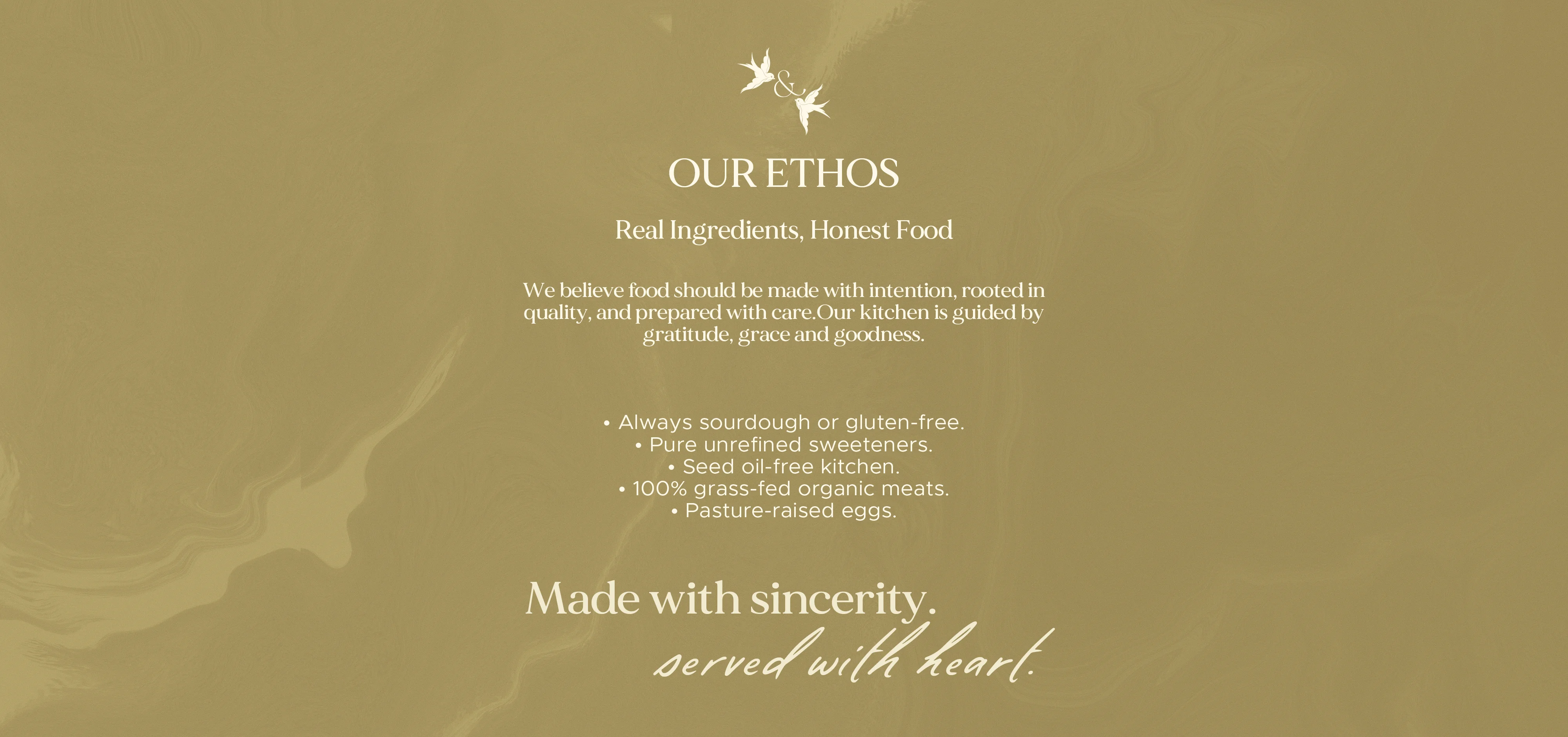 Elegant restaurant ethos statement on real ingredients and honest food