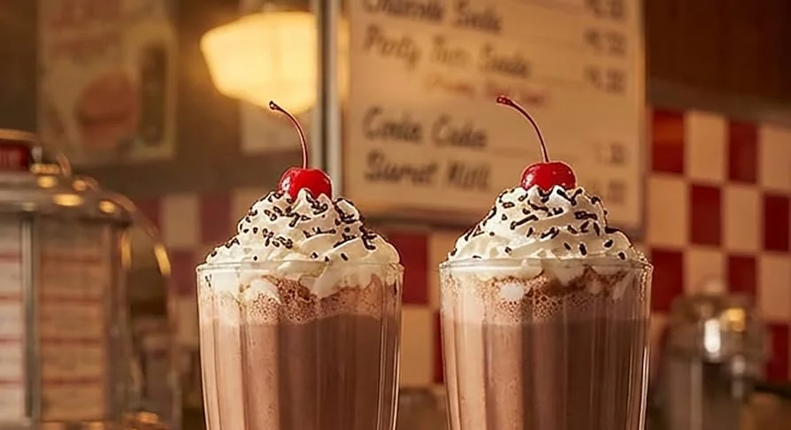 Delicious chocolate shakes topped with whipped cream and chocolate drizzle
