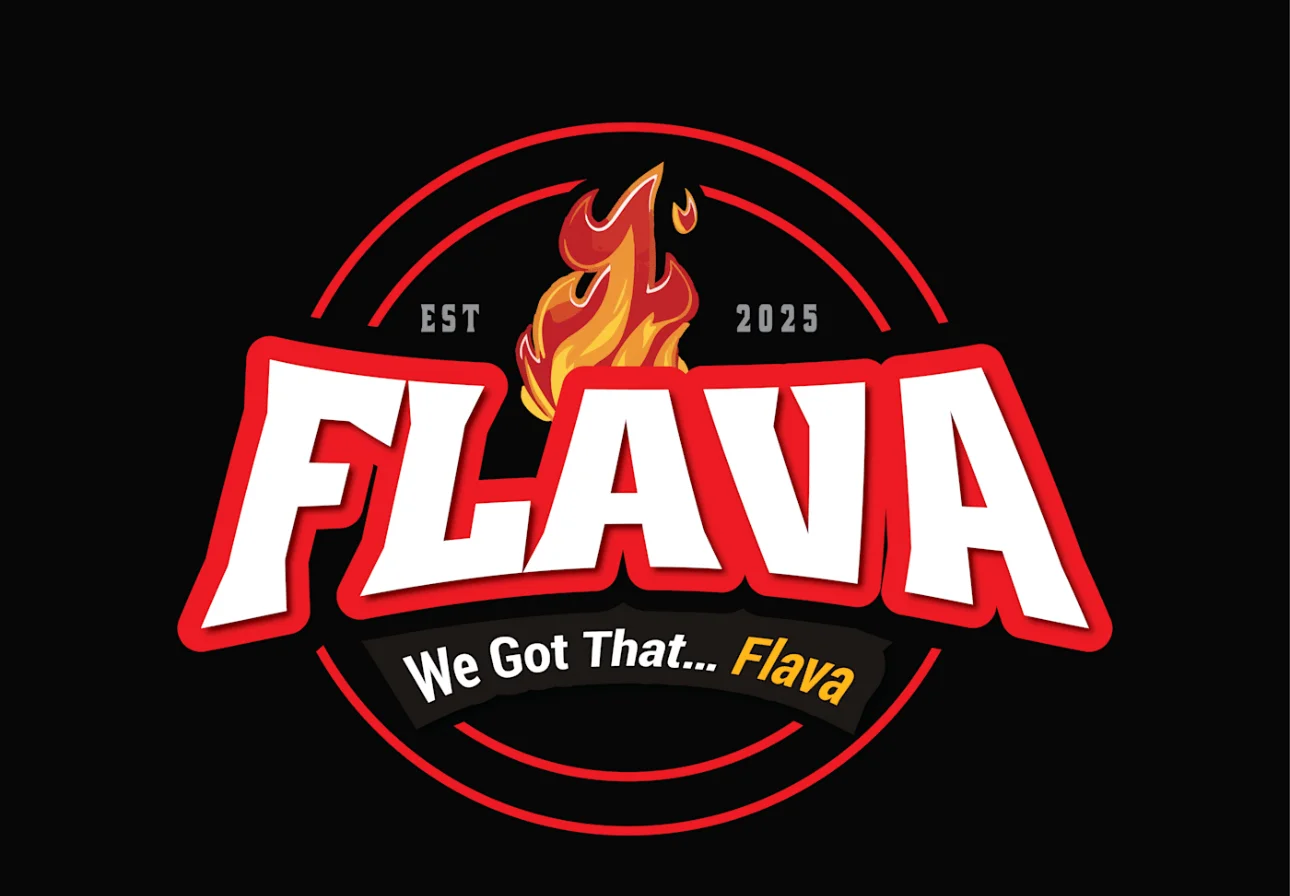 Logo of Flava restaurant established in 2025 with a fiery design