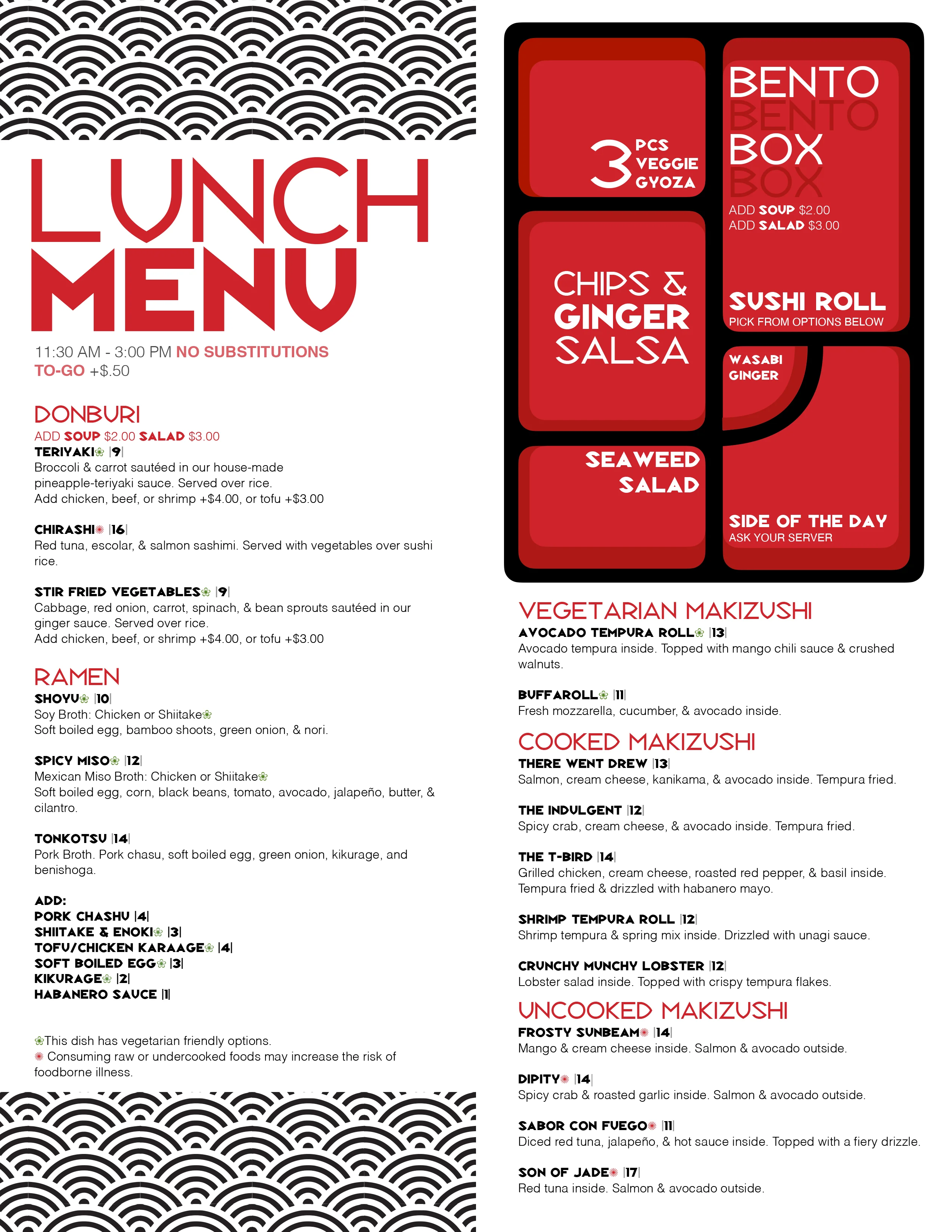 Japanese lunch menu featuring ramen and sushi options