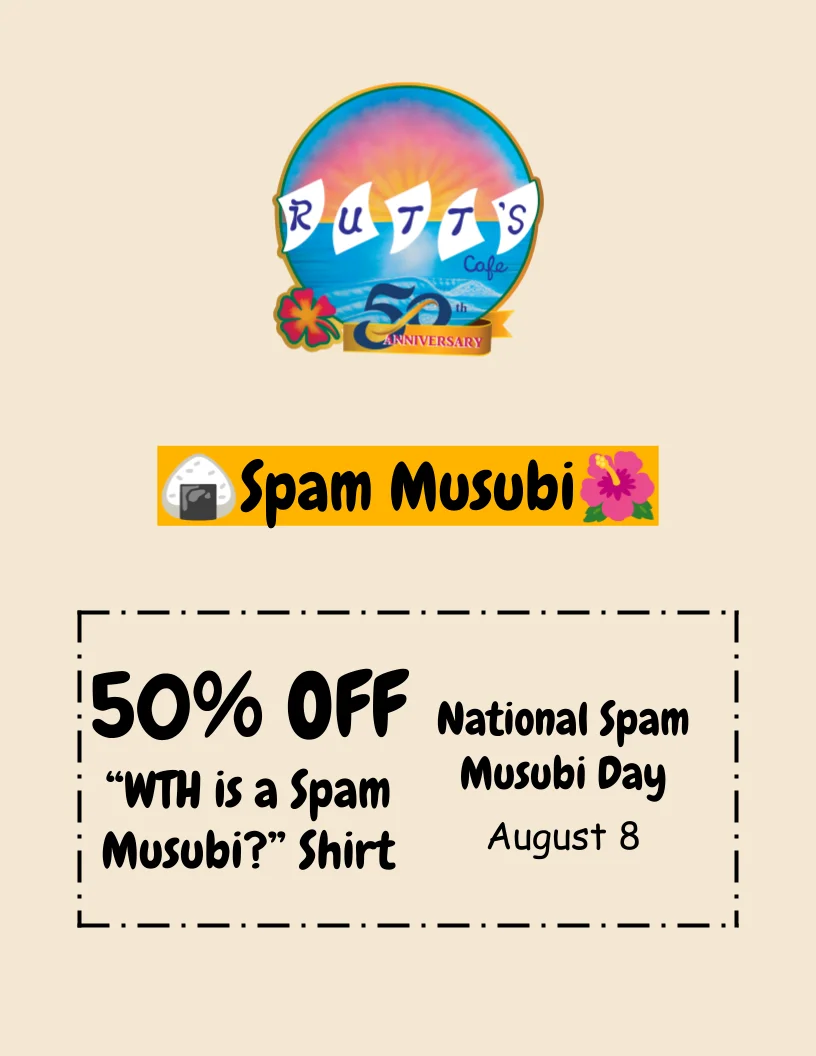 Promotional image for Spam Musubi at Rutt's Cafe
