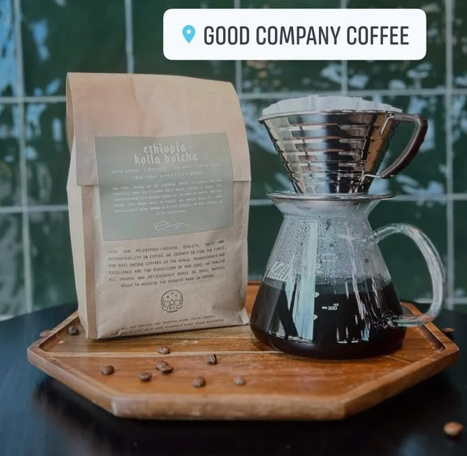 Freshly brewed Ethiopian coffee in a pour-over setup