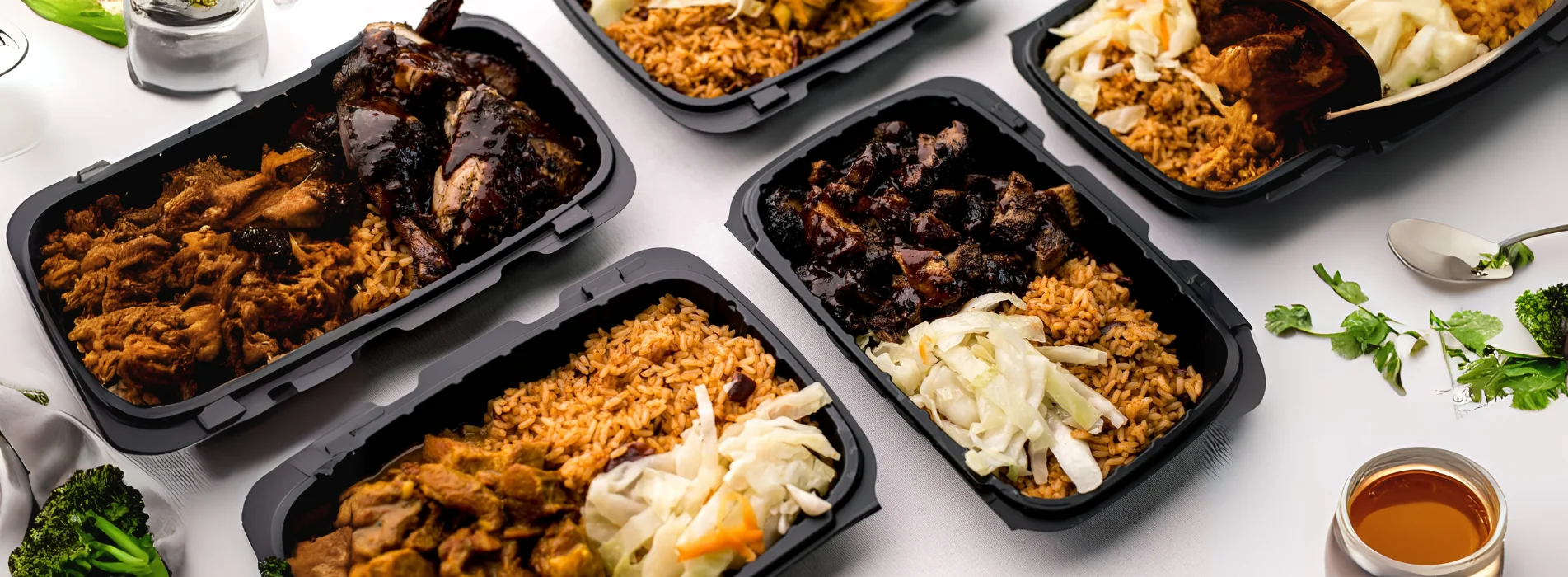 Caribbean jerk chicken with rice and vegetables