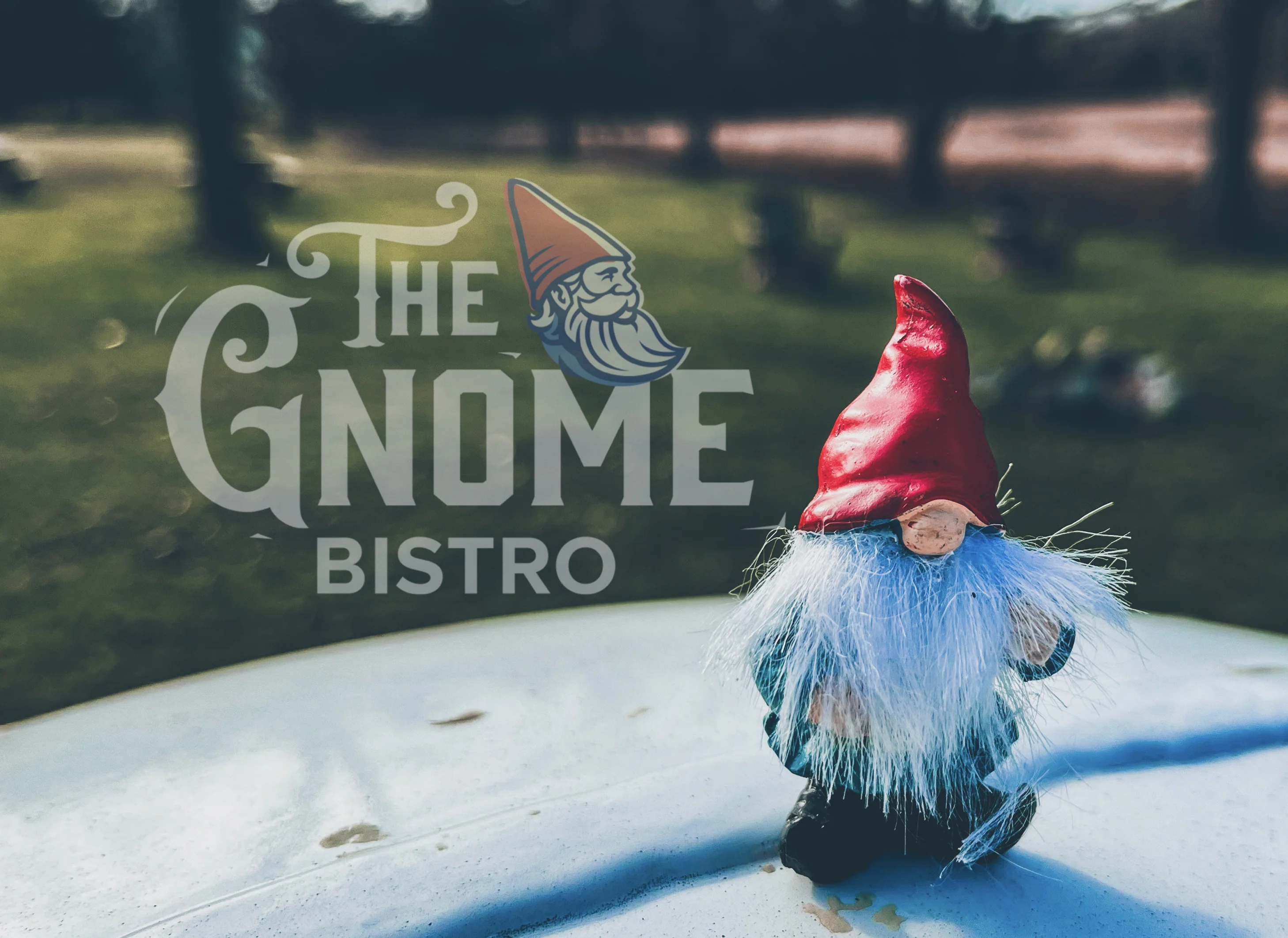Whimsical gnome figurines at The Gnome Bistro