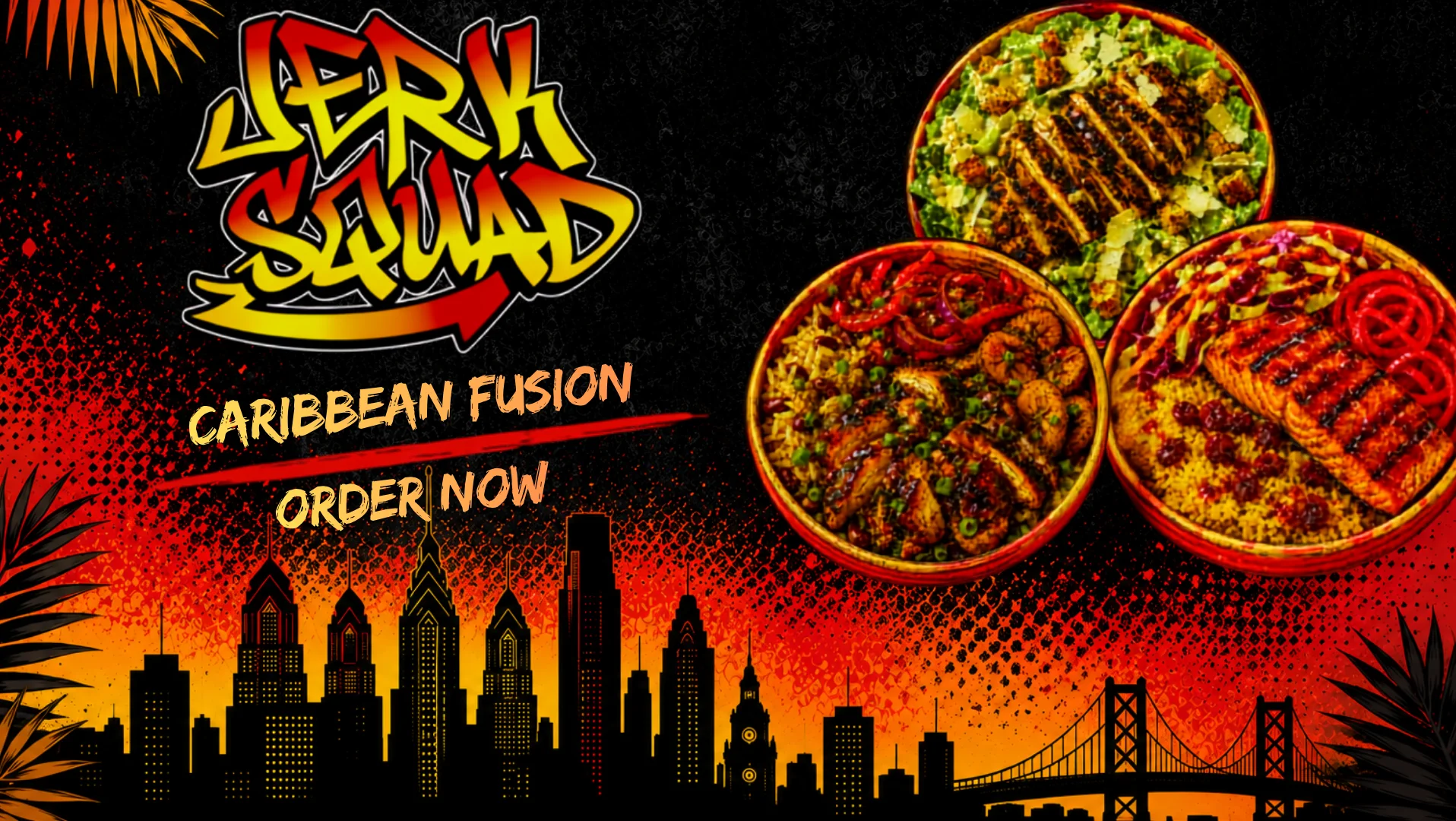 Jamaican jerk chicken bowls with vibrant packaging