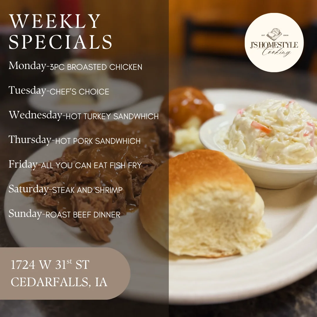 Weekly specials menu at a cozy American diner