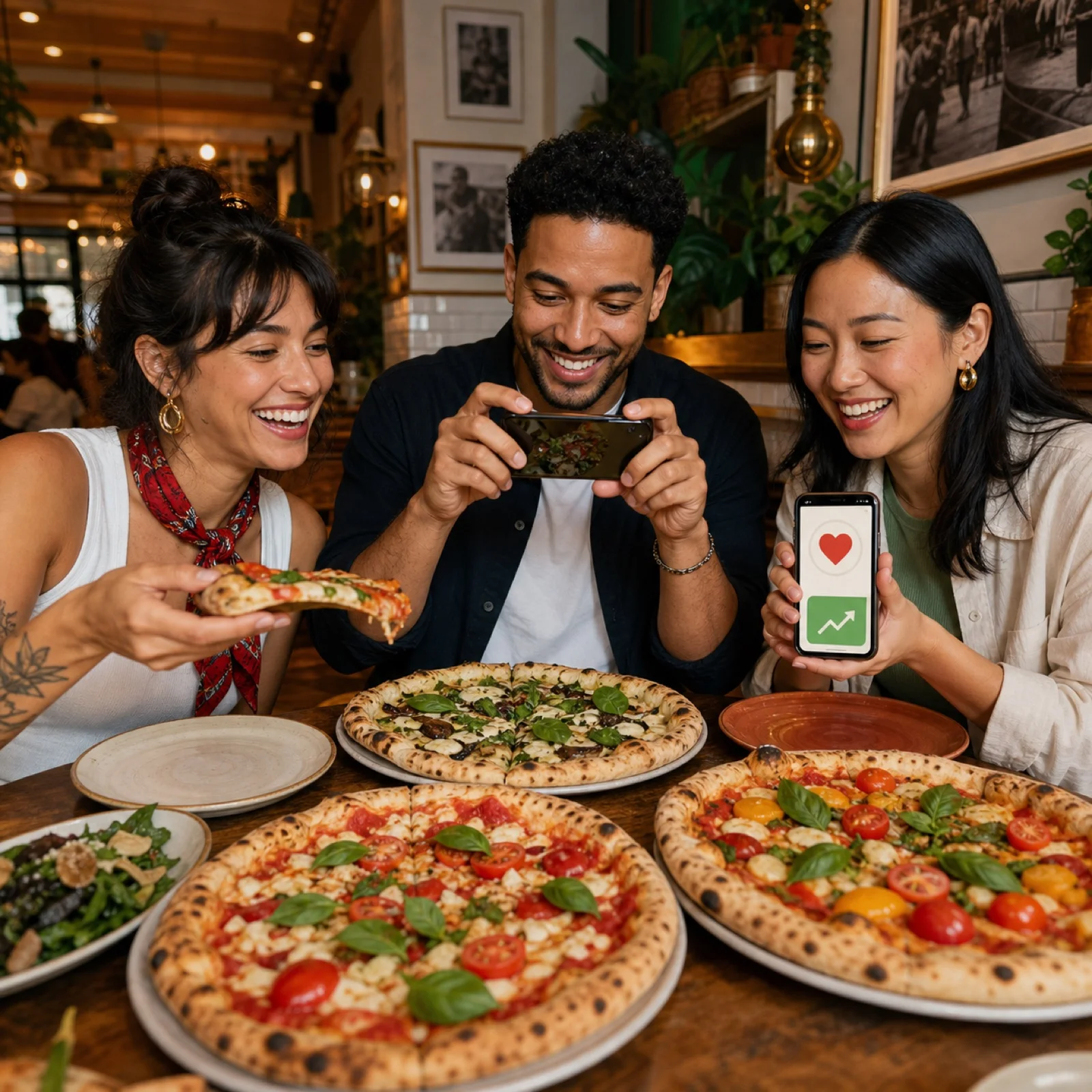 Friends sharing pizza at San Remo Pizzeria Restaurant near Bushwick