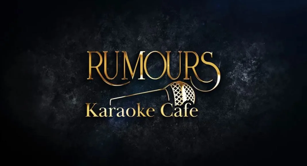 Logo of Rumours Karaoke Cafe with a microphone design