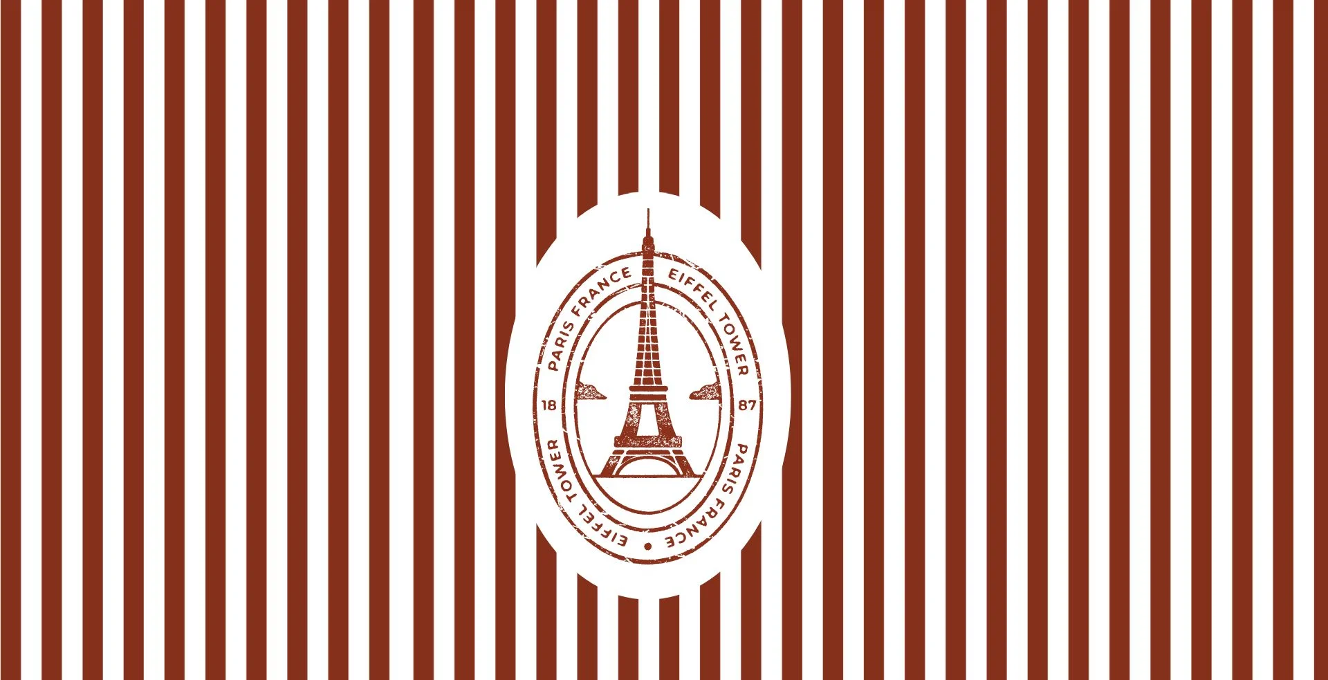 Eiffel Tower graphic on striped background for restaurant branding.
