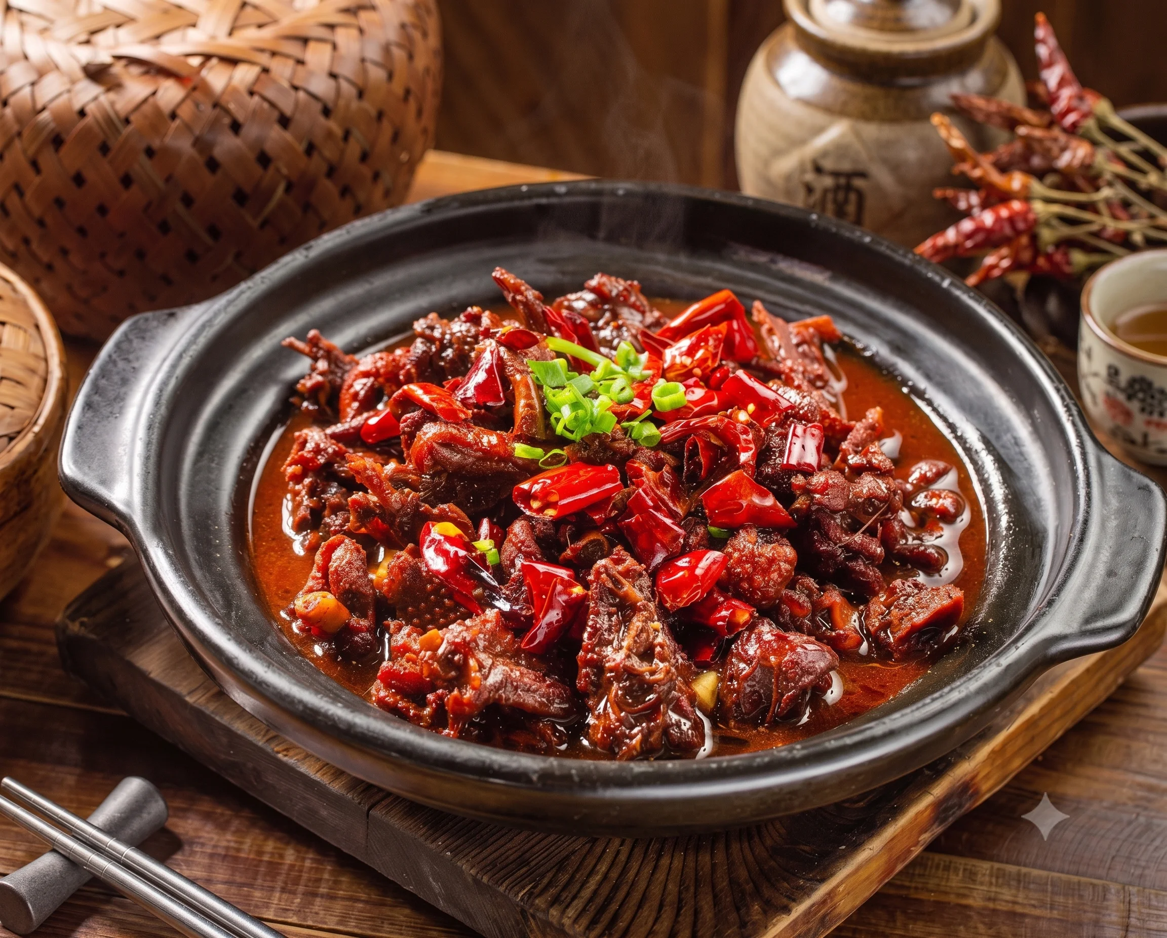 Spicy Sichuan crawfish dish with chili peppers