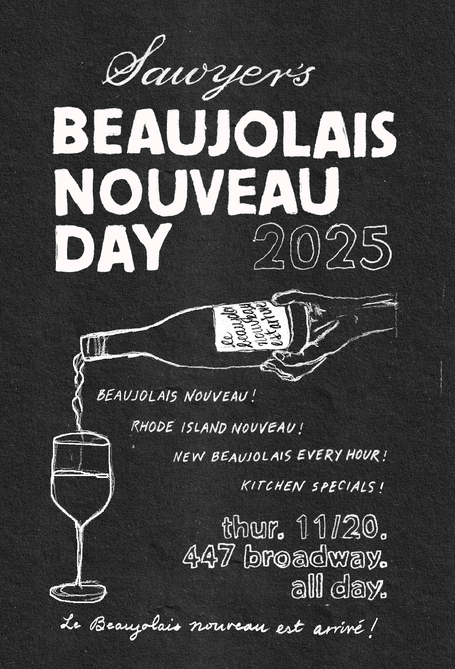 Celebration of Beaujolais Day with wine and festive decor
