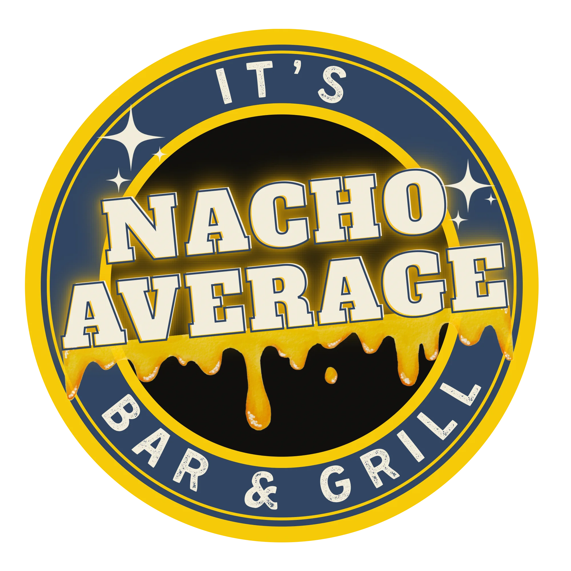 Logo for Nacho Average Bar & Grill featuring cheesy nachos