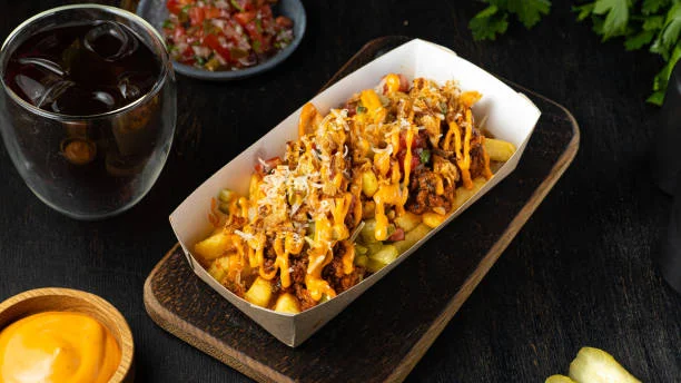 Loaded nachos with cheese and toppings
