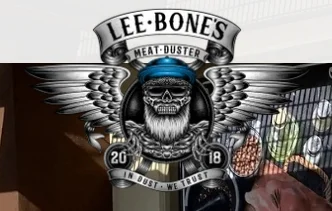 Lee-Bones Meat-Duster logo with wings and skull design