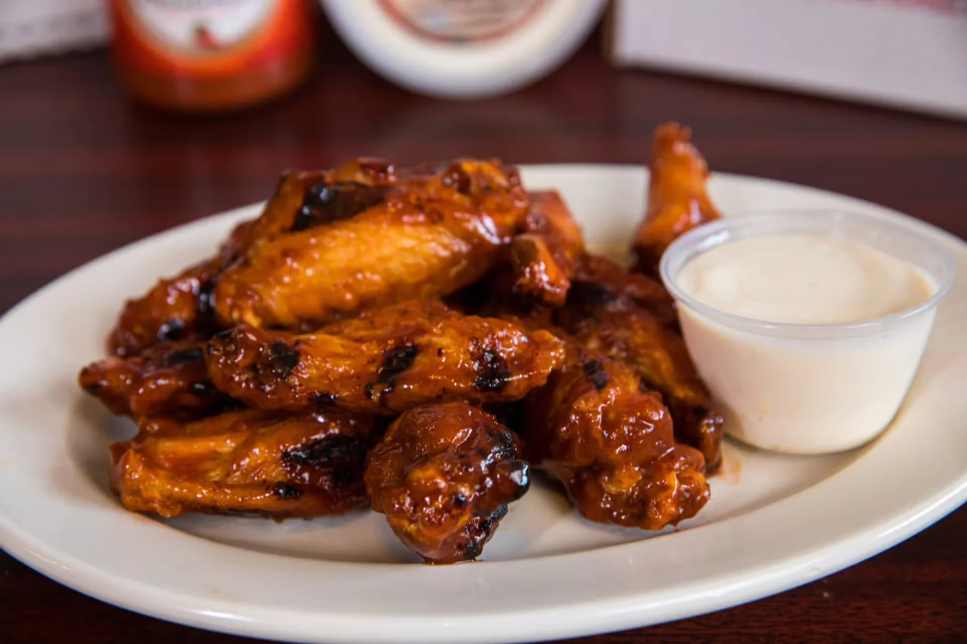 Crispy buffalo chicken wings with ranch dip