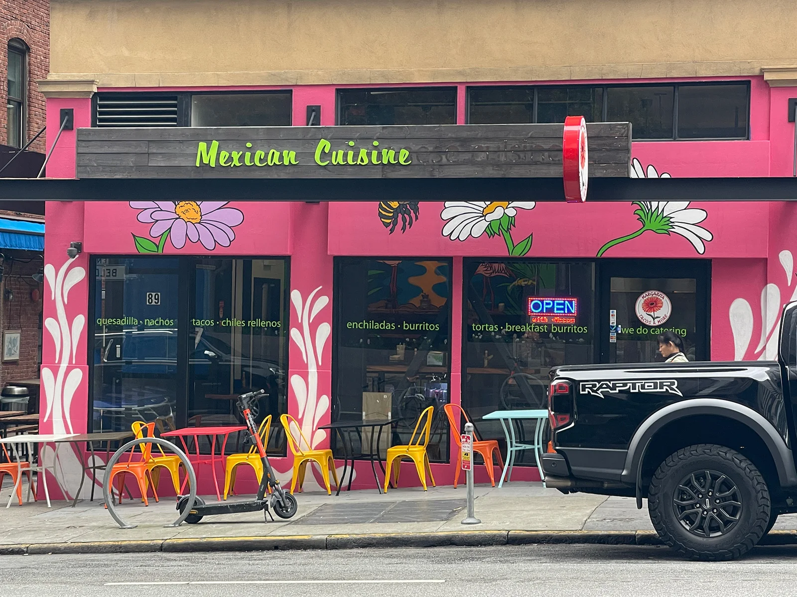 Colorful Mexican restaurant exterior with vibrant decor