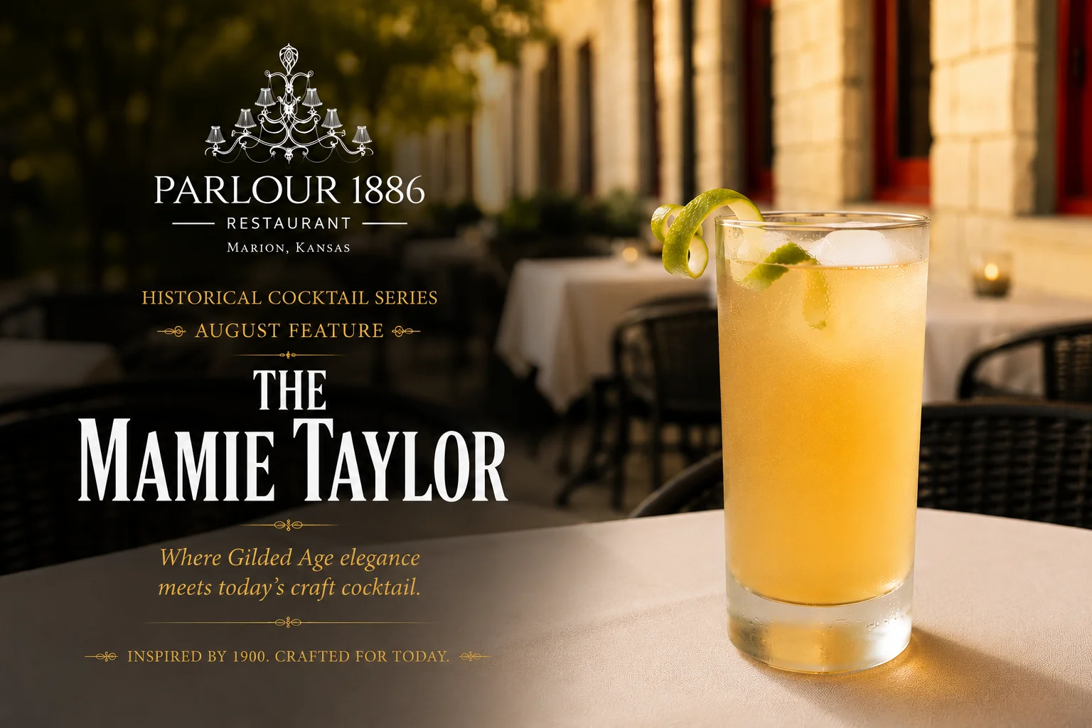A refreshing Gin Rickey cocktail with lime at Parlour 1886 restaurant.