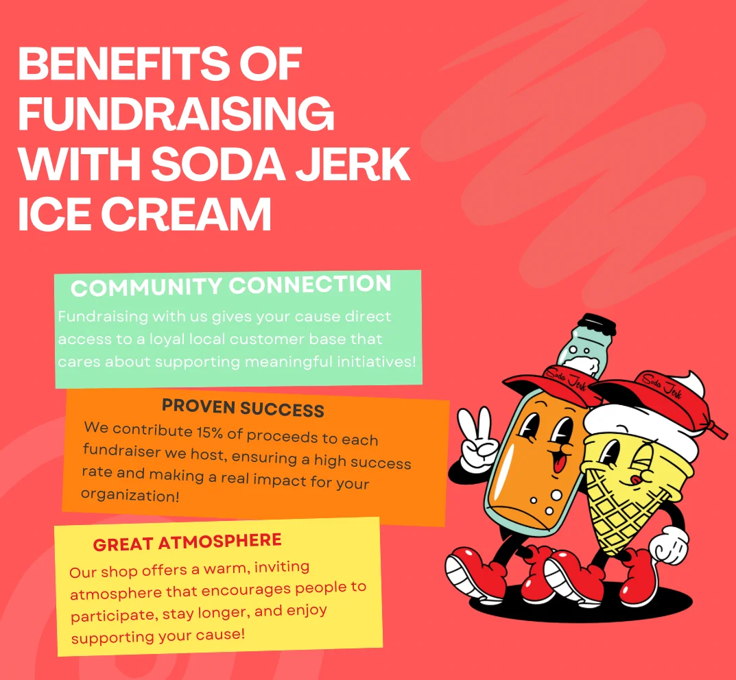 Promotional graphic for fundraising with Soda Jerk Ice Cream