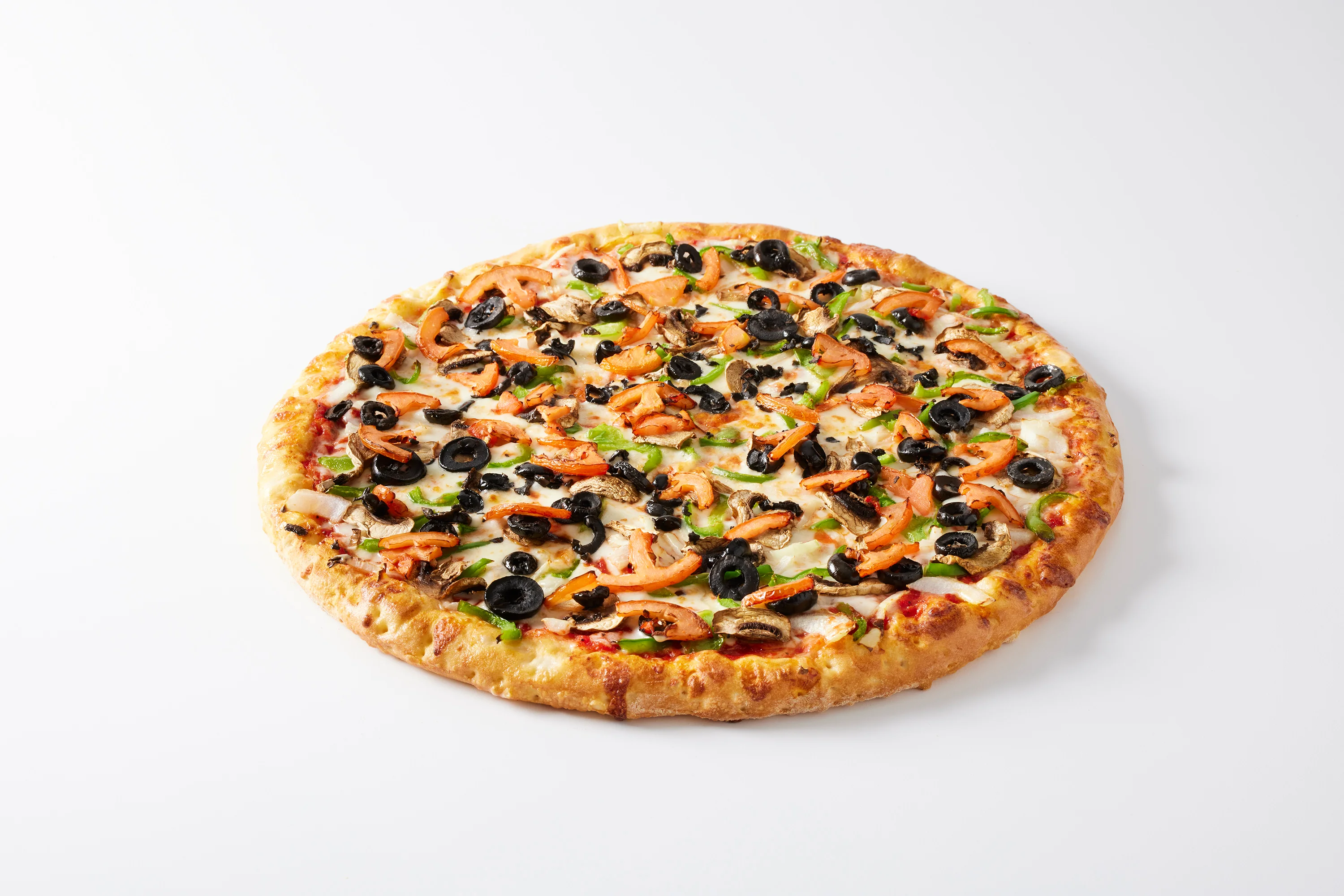 Vegetarian pizza with olives and bell peppers