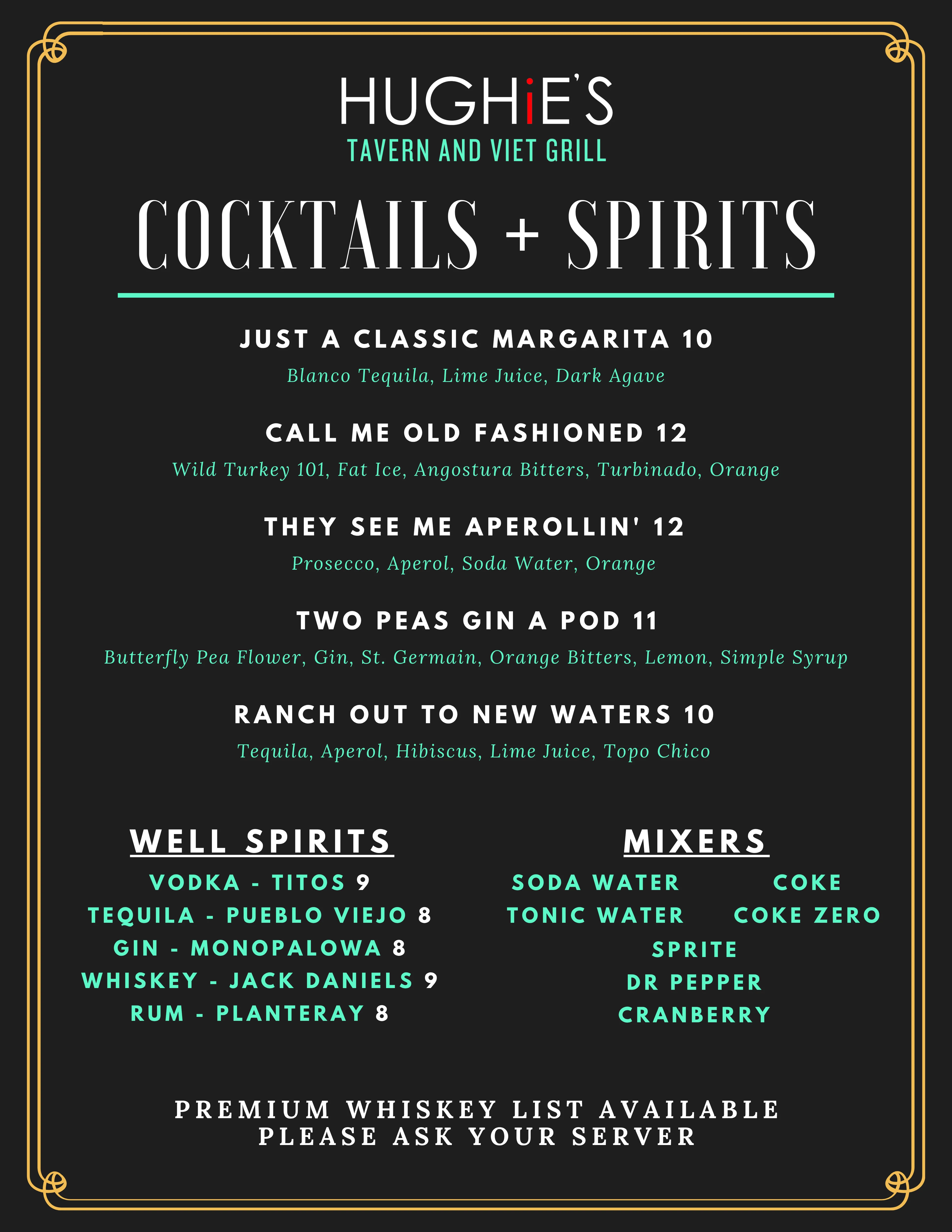 Cocktail menu featuring creative drinks at a vibrant tavern