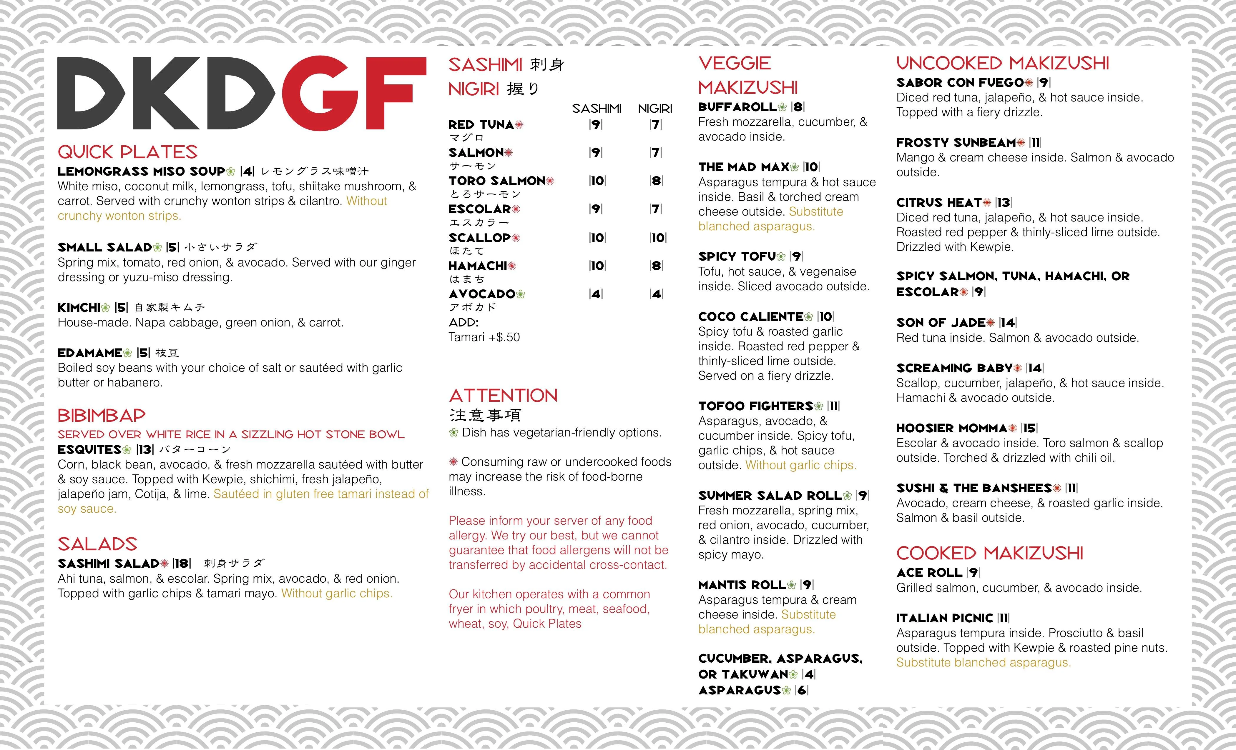 Japanese sushi menu featuring sashimi and makizushi options