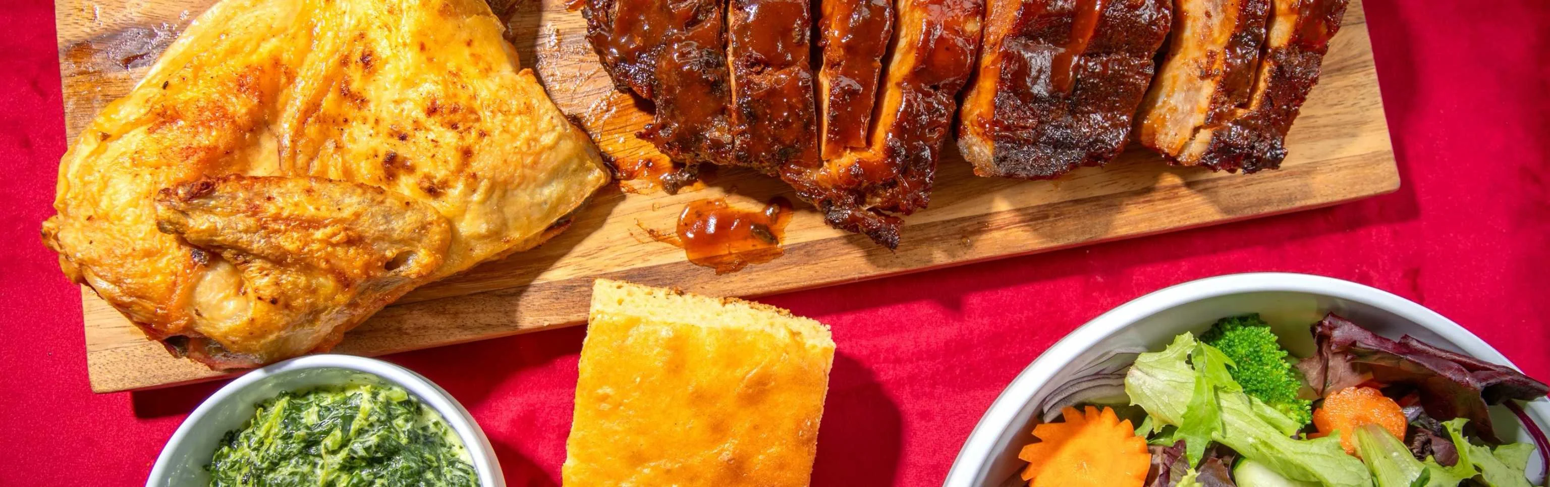 Southern barbecue platter with chicken and ribs