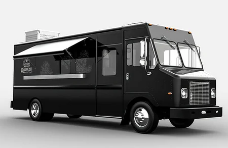 Sleek black food truck ready for service