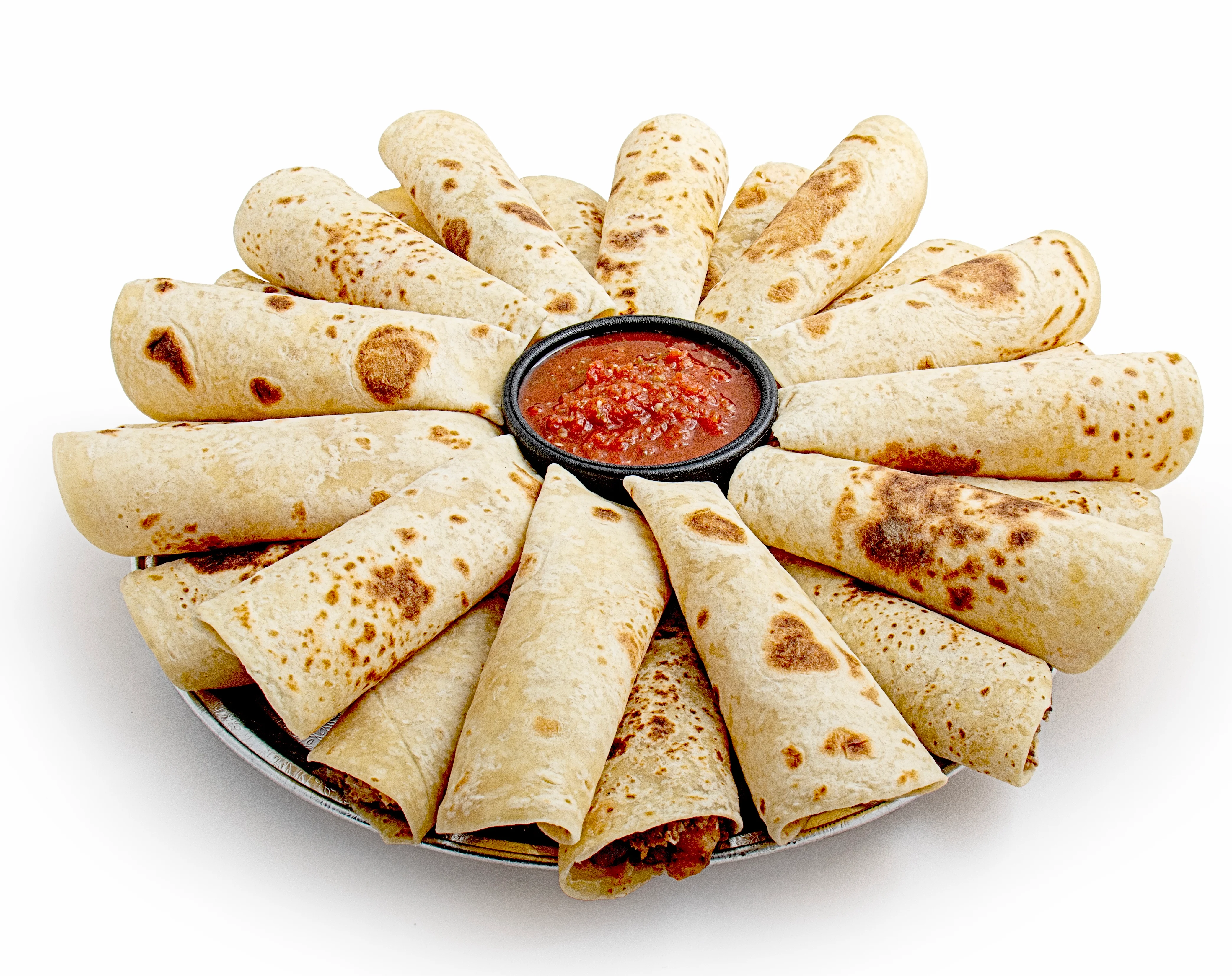 a plate full of tacos and salsa centered for catering