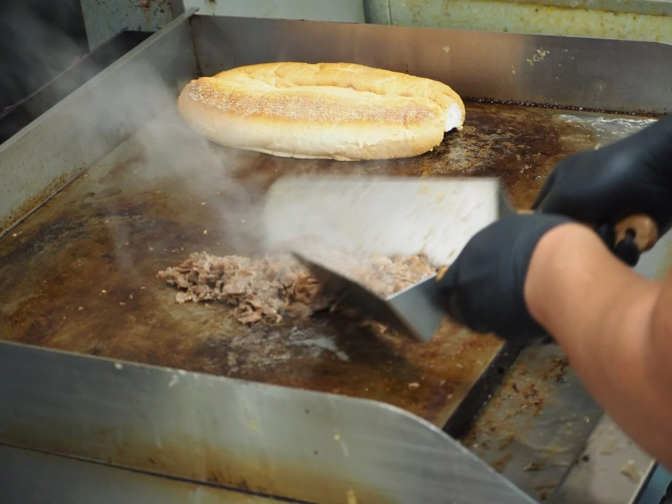 Action shot of Korean Hoagie Being Made