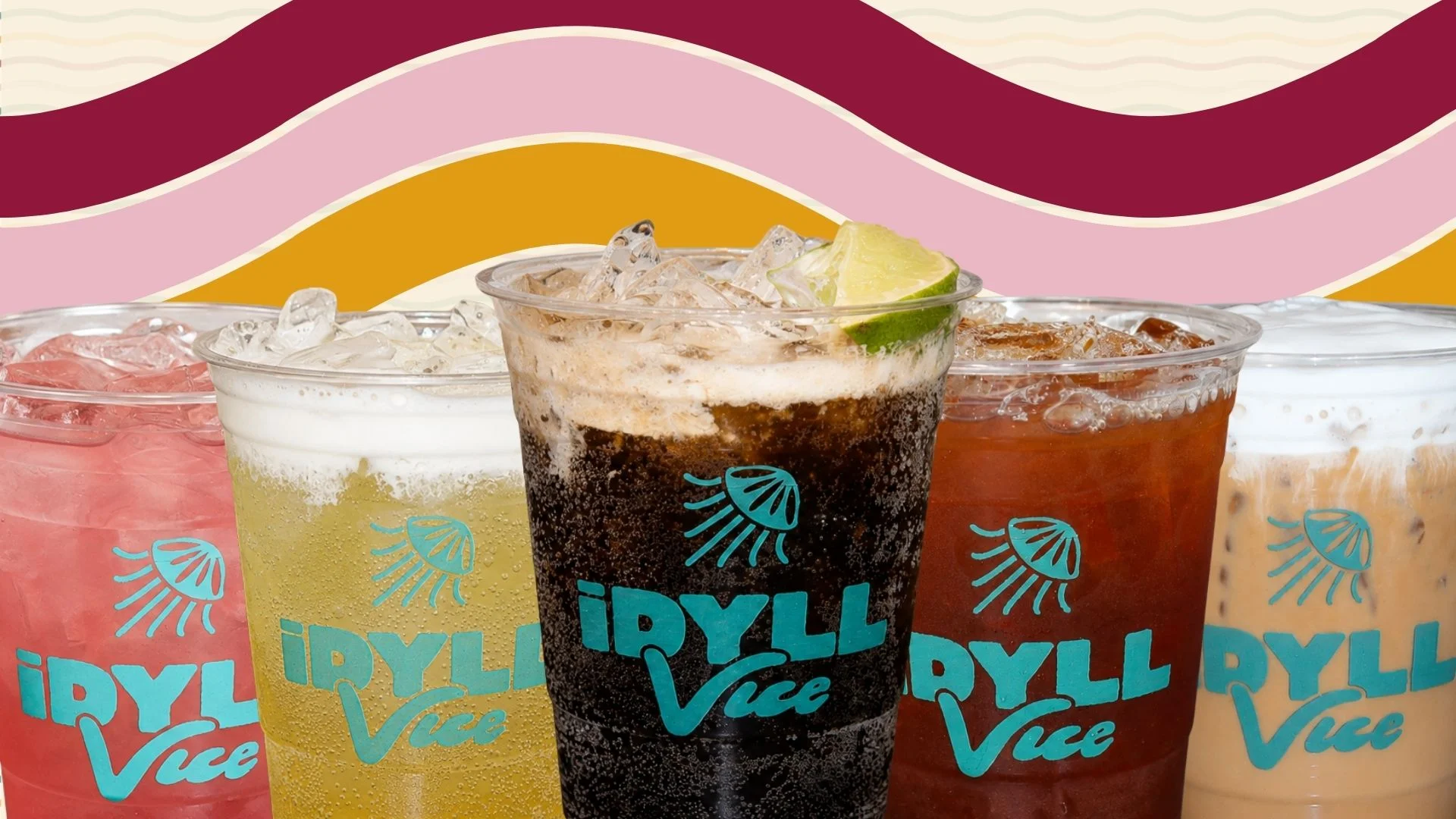 Colorful assortment of refreshing beverages in clear cups