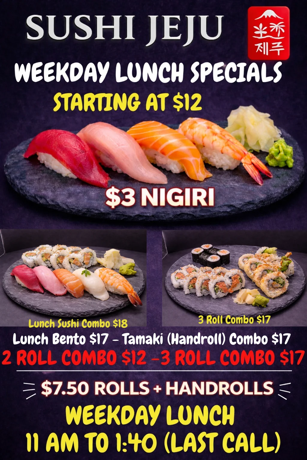 Japanese sushi lunch specials with nigiri and rolls