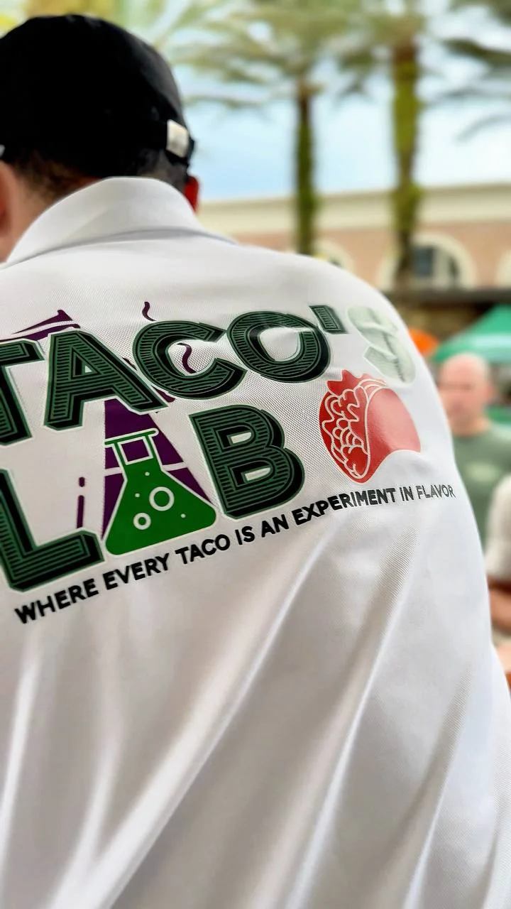Chef's jacket from Taco's Lab, showcasing a creative taco concept