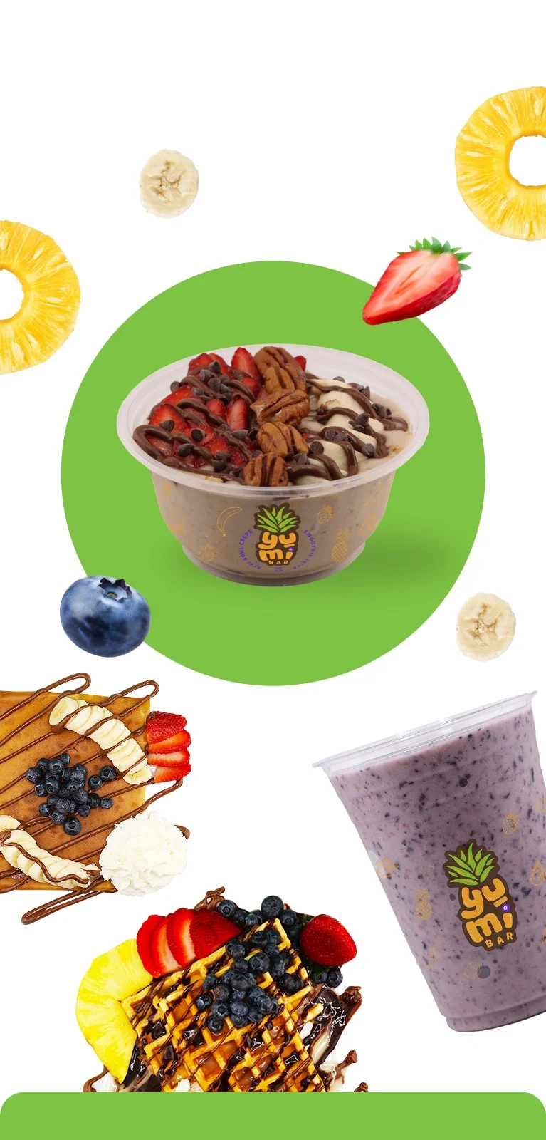Colorful acai bowl topped with fresh fruits and nuts