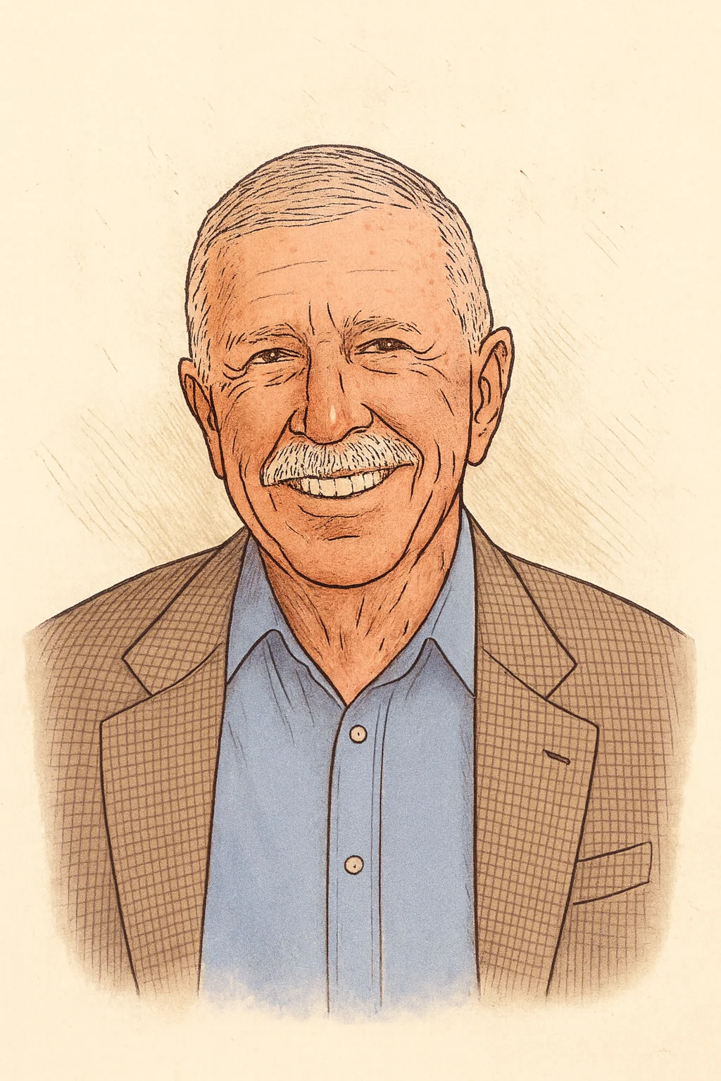 Illustration of a smiling older man in a blazer