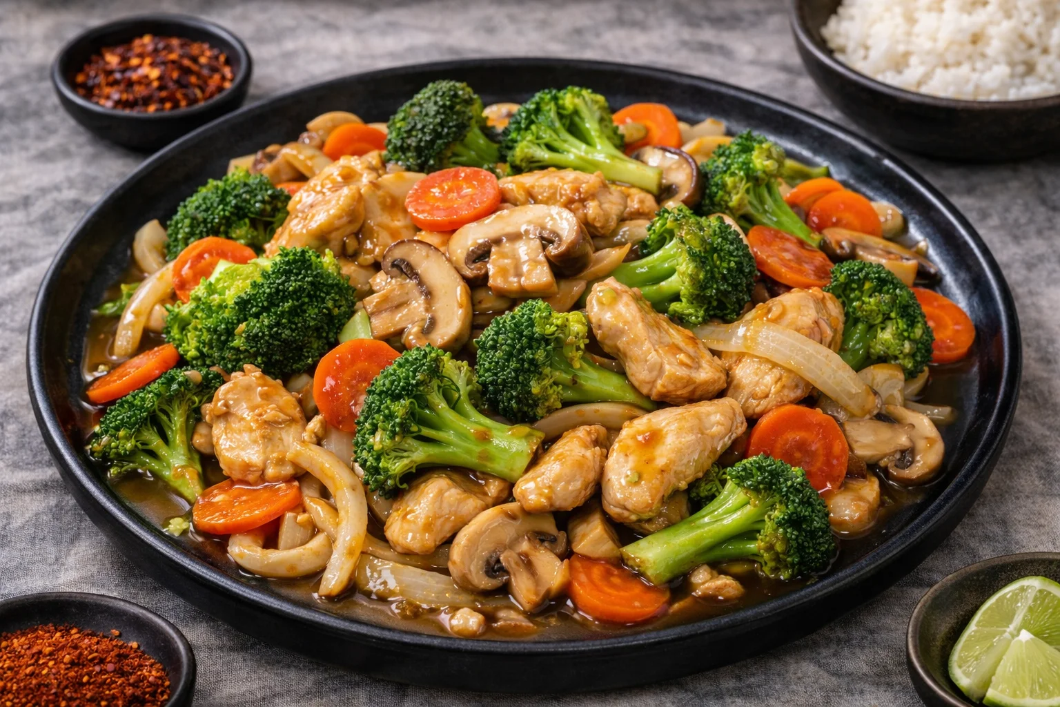 Stir-fried chicken with broccoli in a Chinese style