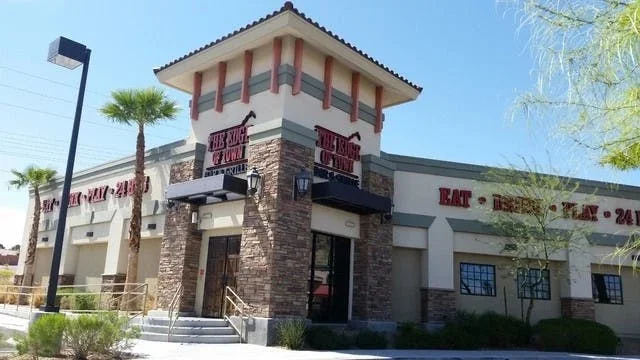 Exterior view of a vibrant restaurant with a unique architectural design