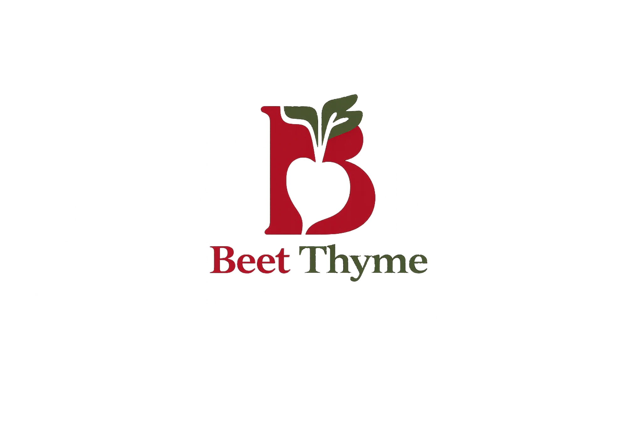 A logo featuring the text 'beet thyme' with a heart and leafy design, suggesting a connection to nature and health.