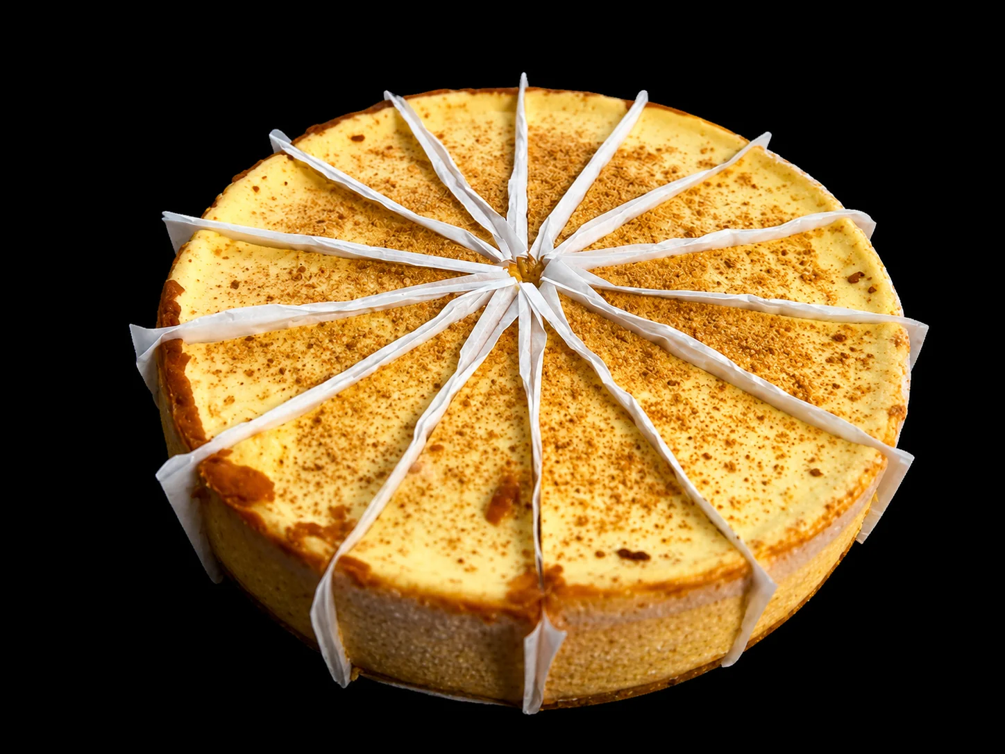 Classic New York cheesecake with a golden crust