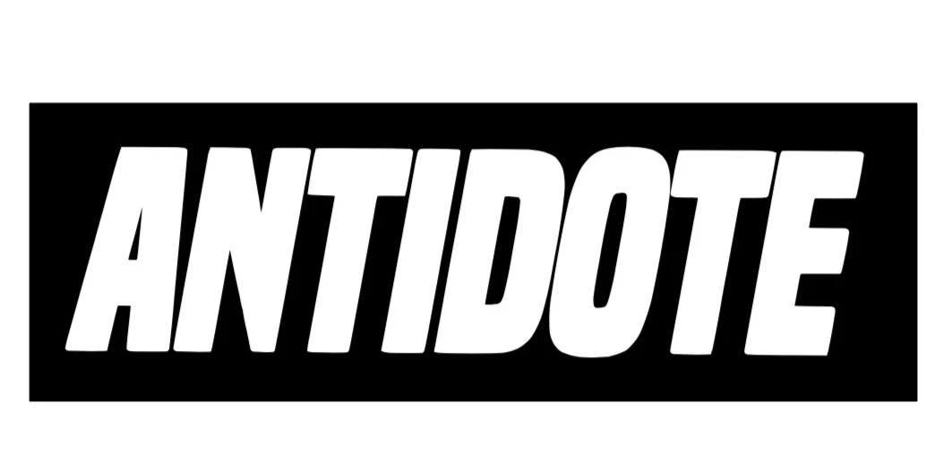 Bold logo of ANTIDOTE on a black background