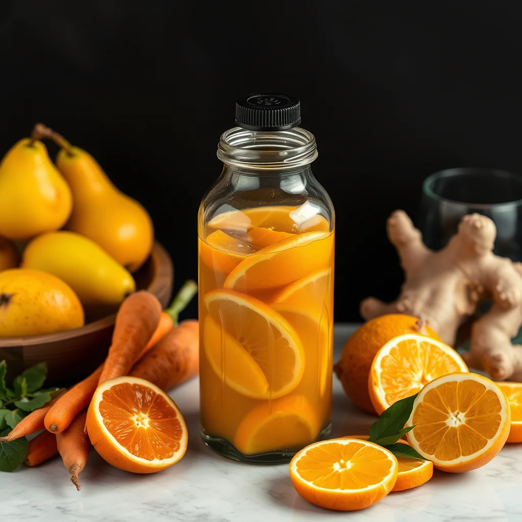 Refreshing citrus-infused drink with ginger and carrots
