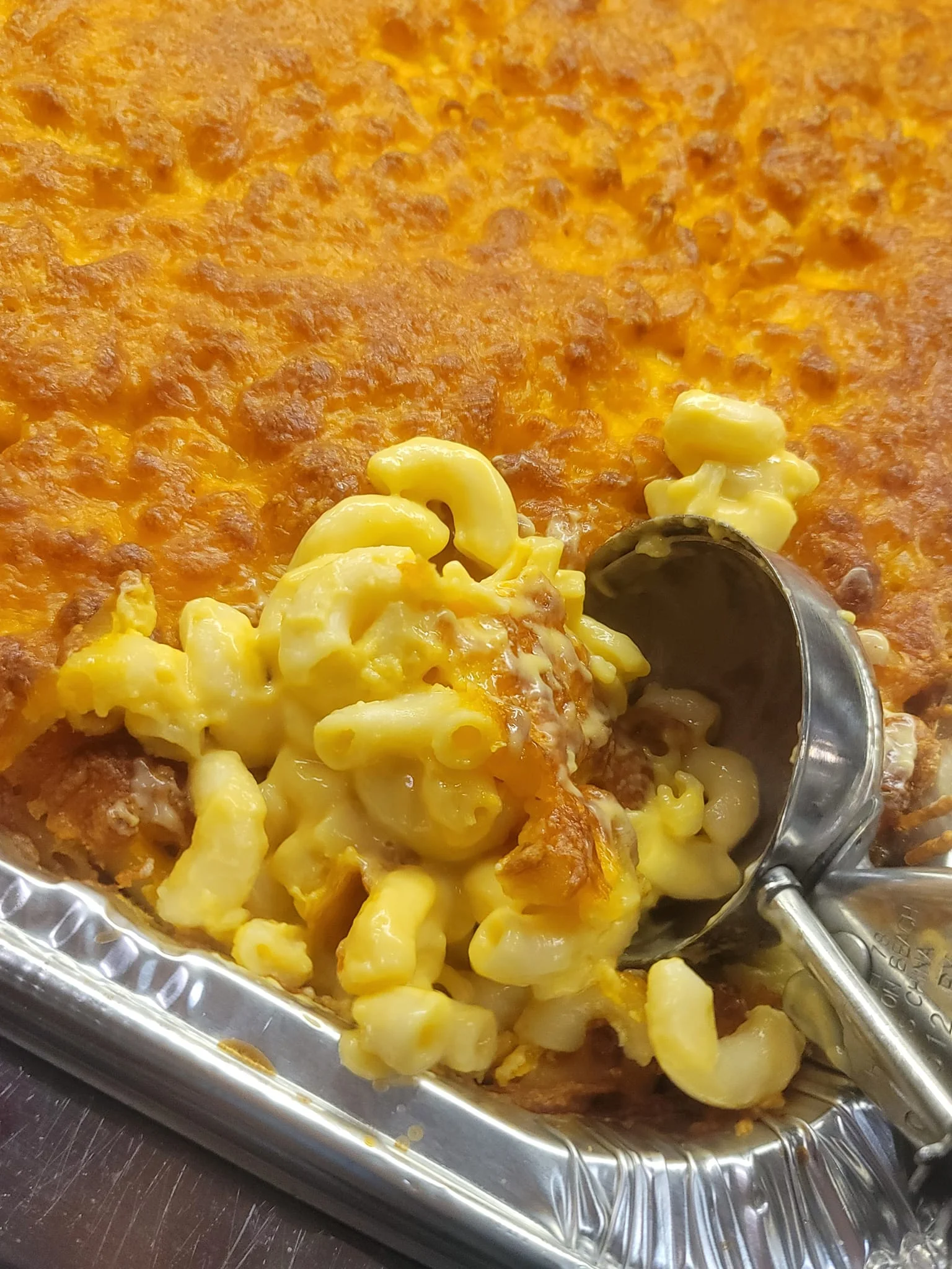 Baked macaroni and cheese with a golden crust