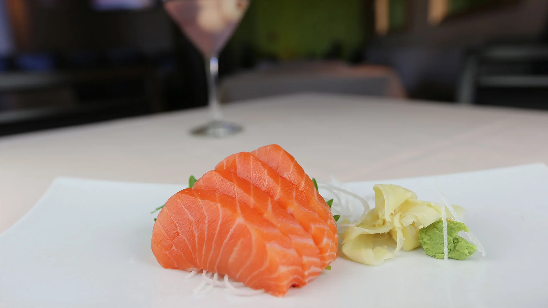 Sashimi platter featuring fresh salmon slices