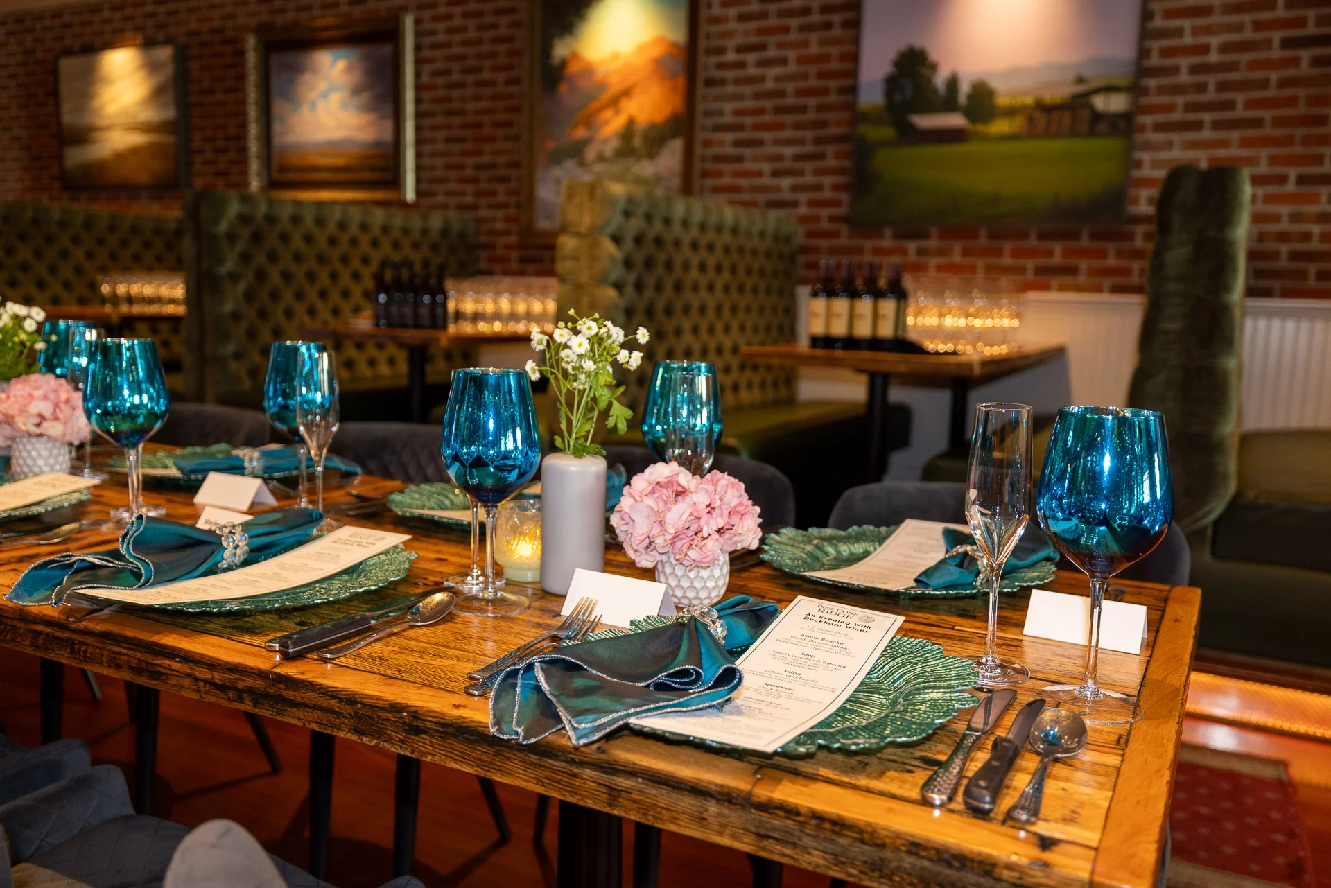 A vibrant restaurant interior with colorful decor and inviting seating.