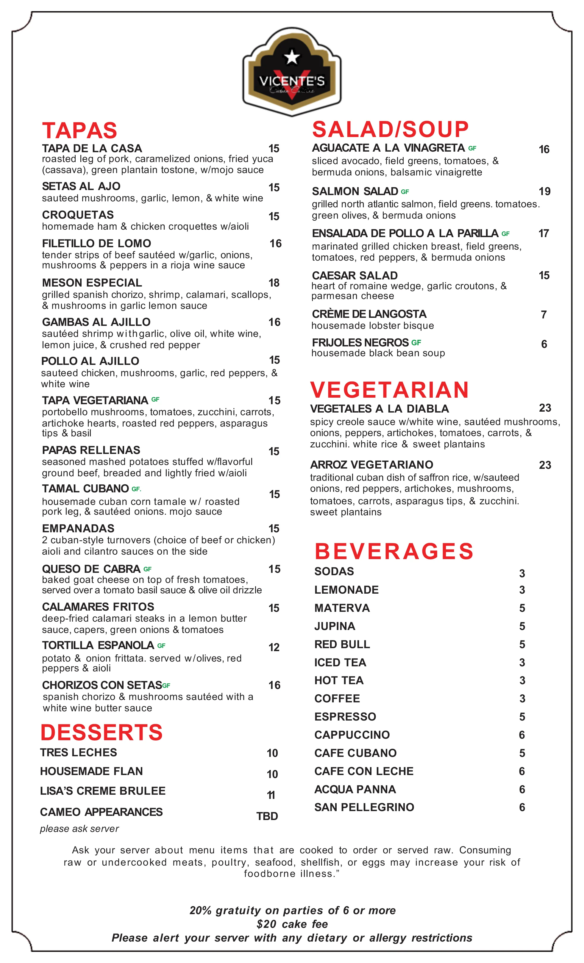 Vibrant tapas menu featuring Spanish dishes
