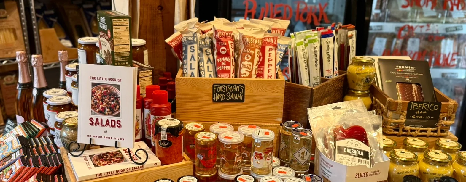 Freshly made Italian sausages on display