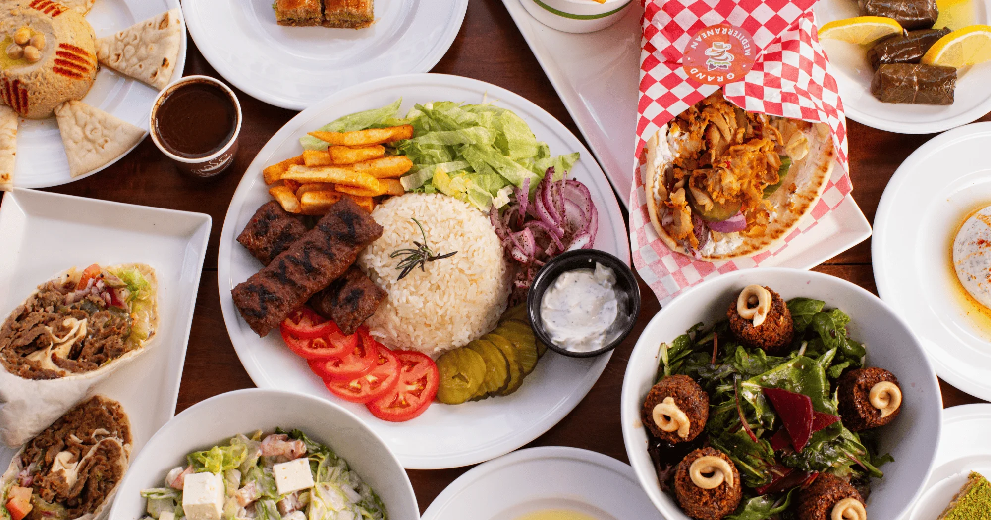 Mediterranean mixed platter with kebabs and falafel